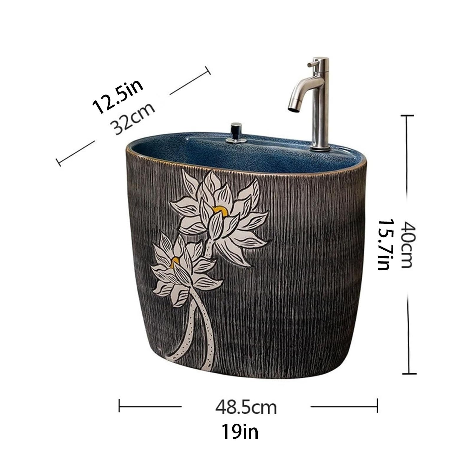 Keramik-Spülbecken mit Abfluss und Wasserhahn, Bodenmontage, Waschbecken für Haushalt, Restaurant und Außenbereich