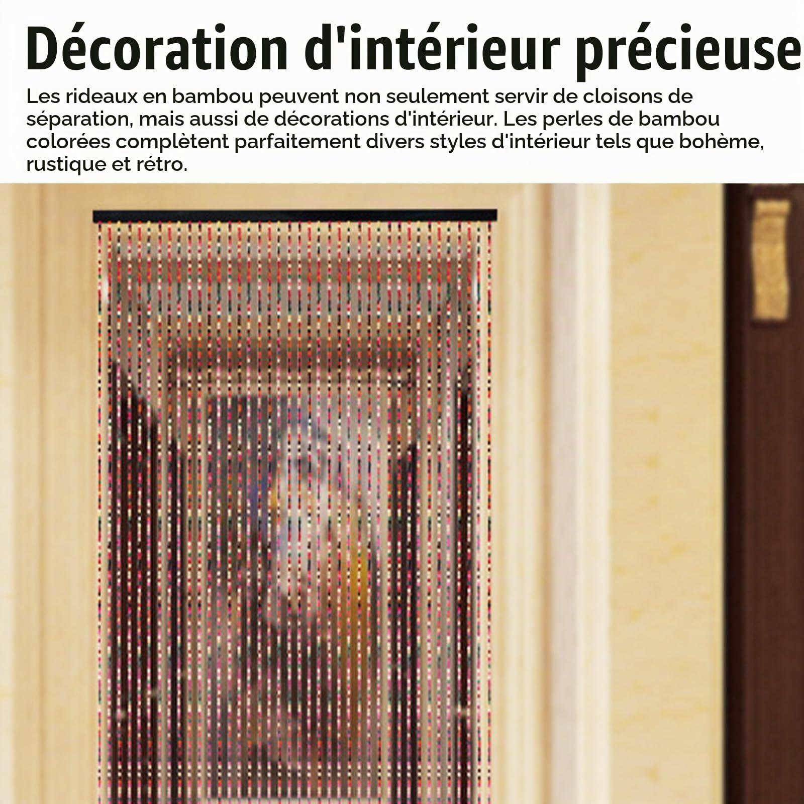 Rideau de perles pour porte de balcon, 90 x 195 cm, moustiquaire à 41 brins, bamboo door curtain, bohème style window, entrance, bathroom