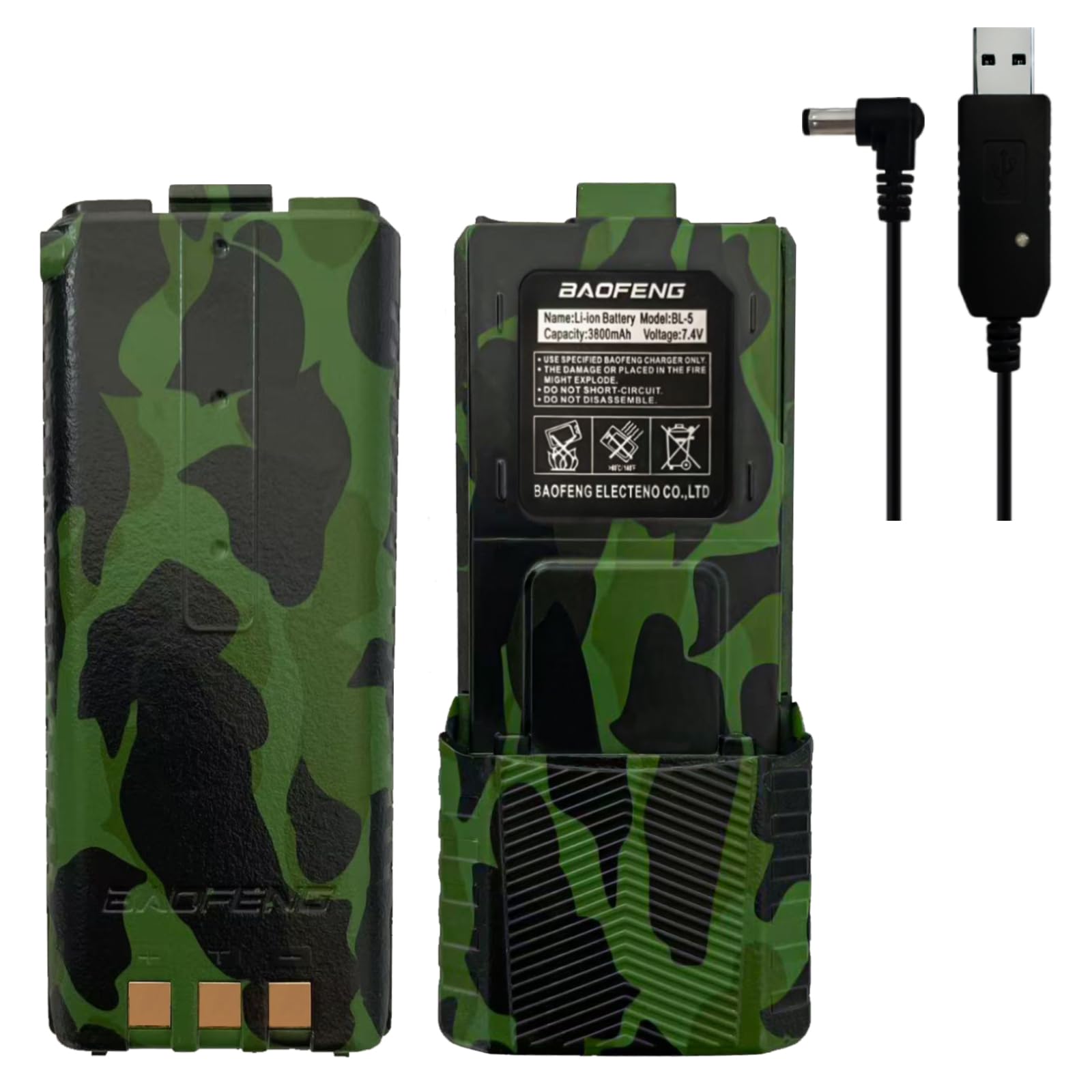 WINDINGTOK BL-5 UV-5R Two Way Radio Li-ion Battery 3800mAh Enlarge 7.4V Compatible with F8HP UV-5X3 RD-5R UV-5RTP UV-5R Plus WalkieTalkie with 2.5mm Direct Charging Cable(Camouflage)