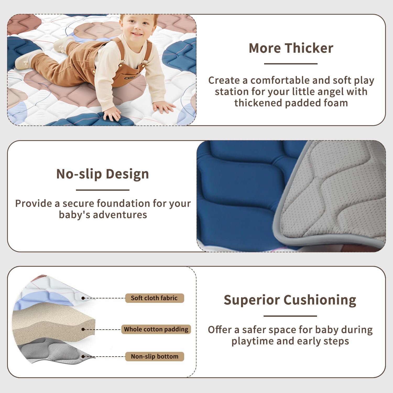 UBRAVOO Baby Play Mats, Crawling Playpen Mat, Thicken Soft Padding Foam Playmatfor Babies and Toddlers Infants - Image 3