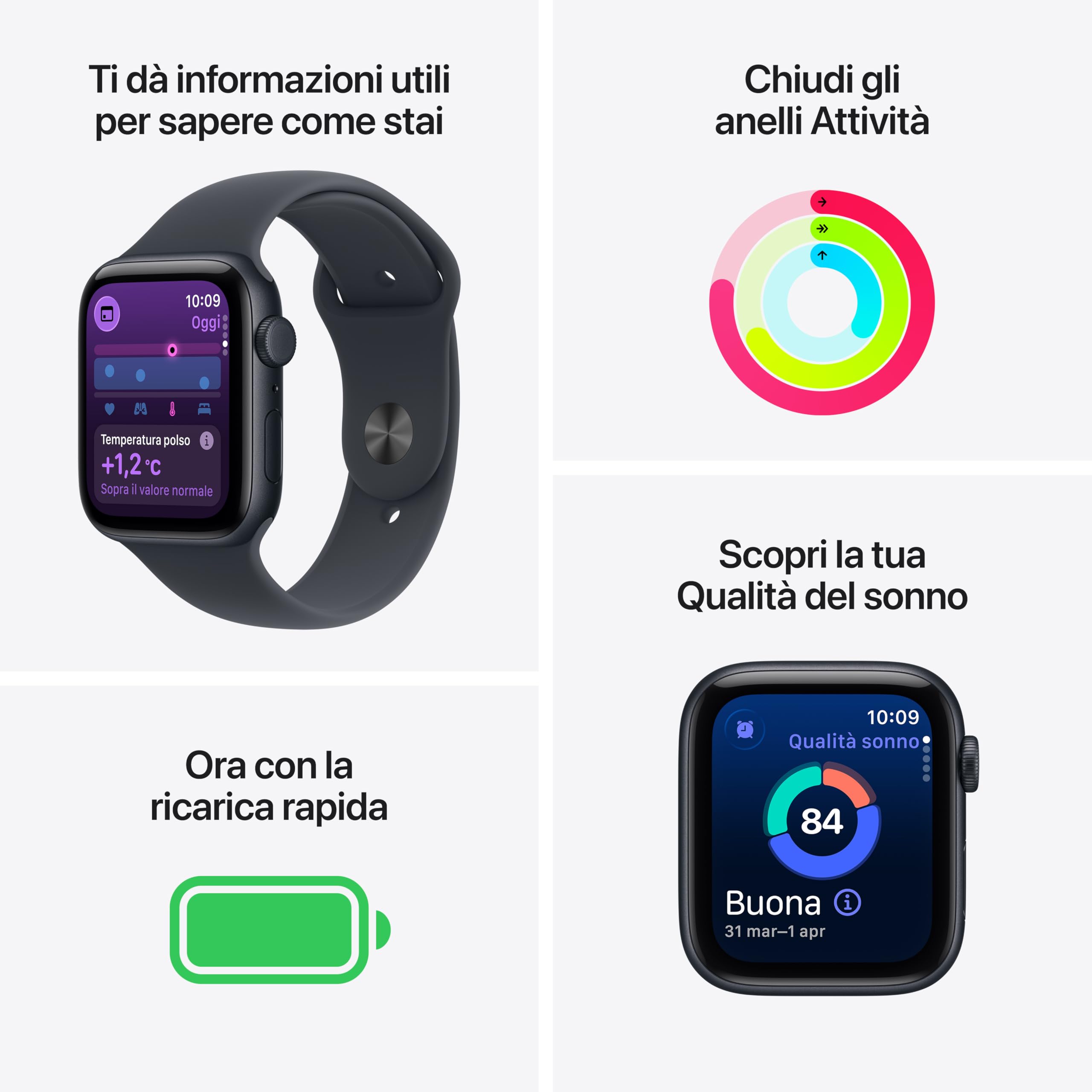 Apple Watch SE 3 GPS + Cellular, Cassa 44 mm in alluminio mezzanotte con Cinturino Sport mezzanotte - M/L