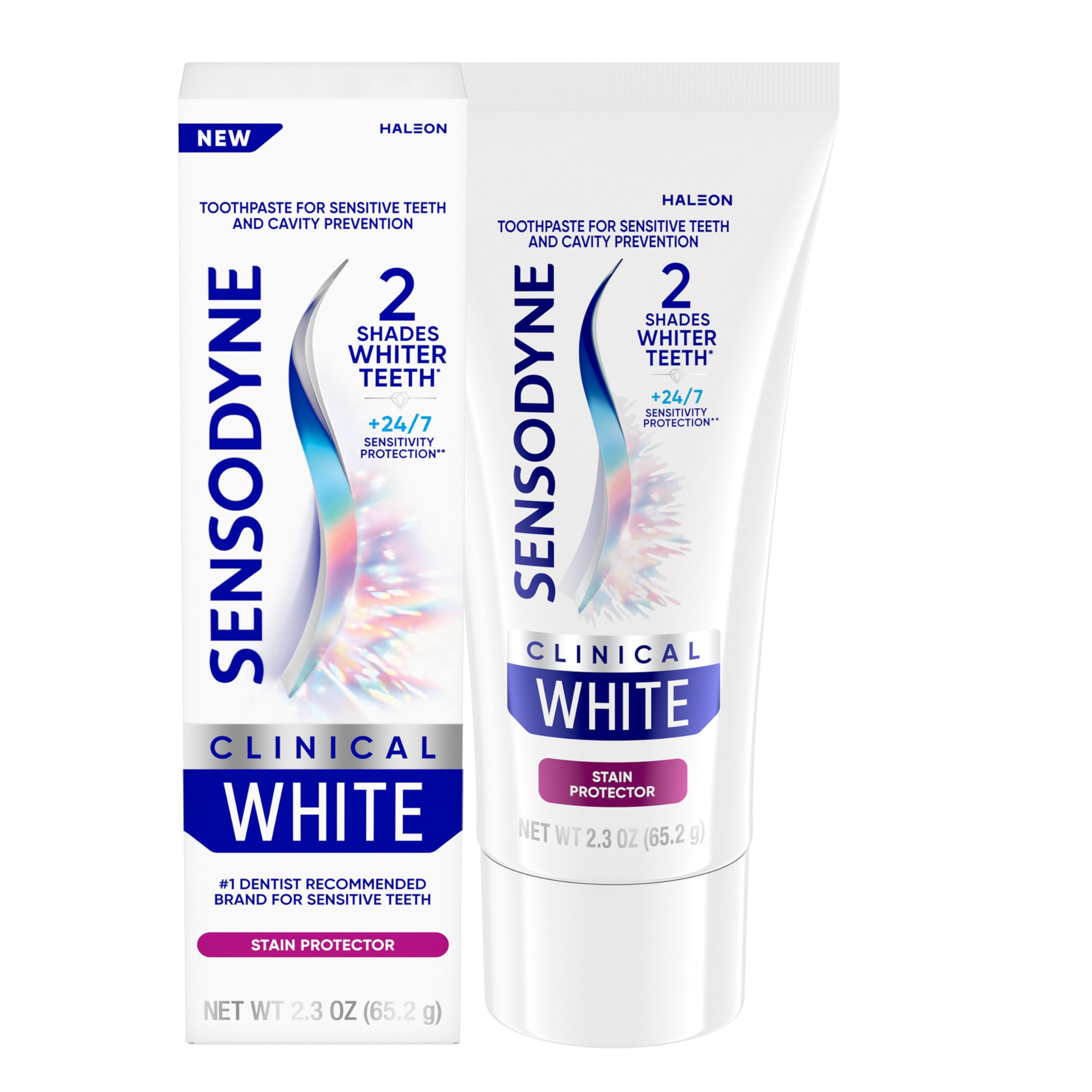 Sensodyne Clinical White Toothpaste Clinically Proven Whitening for Sensitive Teeth, Stain Protector, 2.3 oz