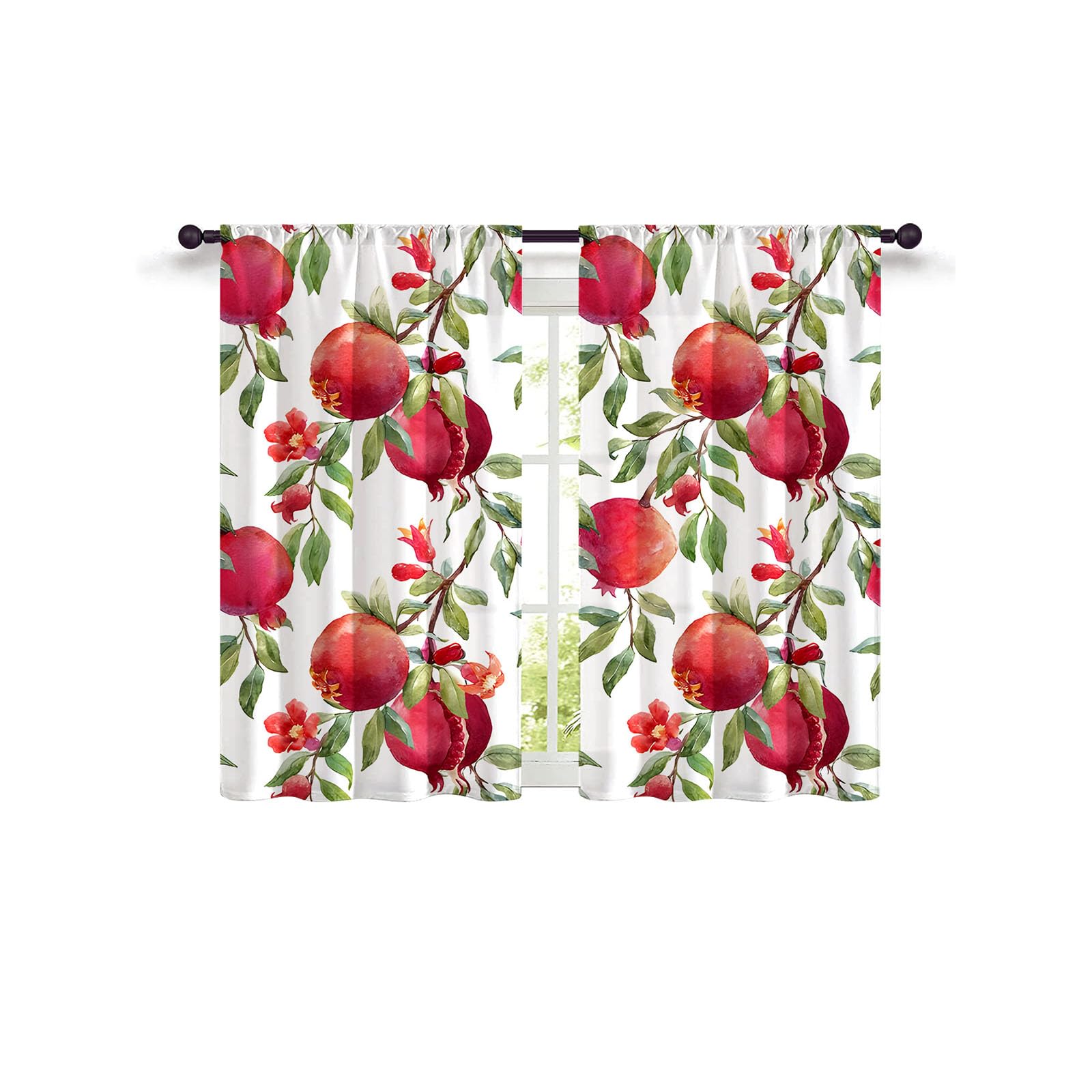 Highdi 2 Piezas Cortinas Cortas para Cocina Media Ventana Impresión 3D Cortinas de Pequeñas Modernas para Debajo del Fregadero, para El Lavadero del Armario Dormitorio (Fruta,W80xL120cm)