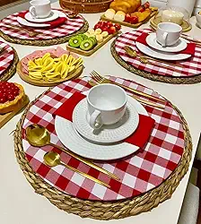 Kit 04 Capas Sousplat Xadrez Vermelho 35cm Decoração Mesa Posta