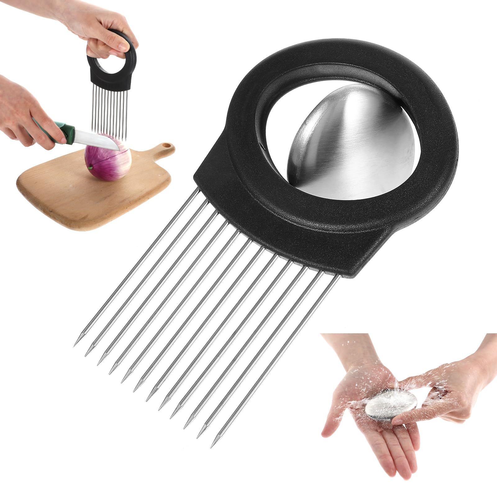 Sibba Onion Slicer Holder Stainless Steel Onion Cutter Meat Tenderizer Mincers Food Choppers Vegetable Slicer Assistant Tool Kitchen Gadgets Cutting for Slicing Egg Tomato