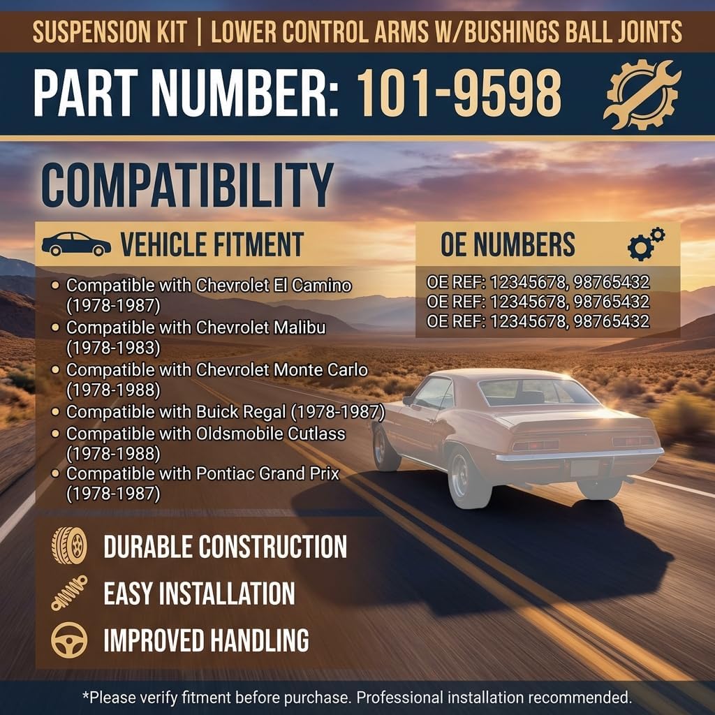 Front Lower Control Arm and Ball Joint Assembly Kit for 1978-1988 Chevrolet Monte Carlo, El Camino, Malibu, 1978-1987 Buick Regal, Oldsmobile Cutlass, Pontiac Grand Prix, RWD G-Body Models