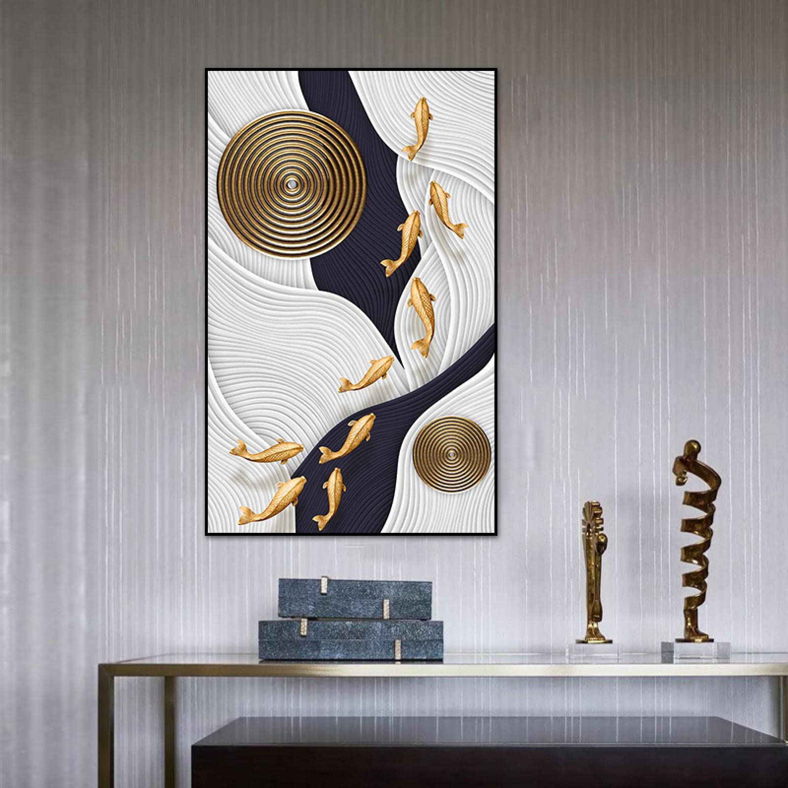 Amazon｜キャンバスに印刷金鯉抽象風景壁アート絵ポスターとリビング