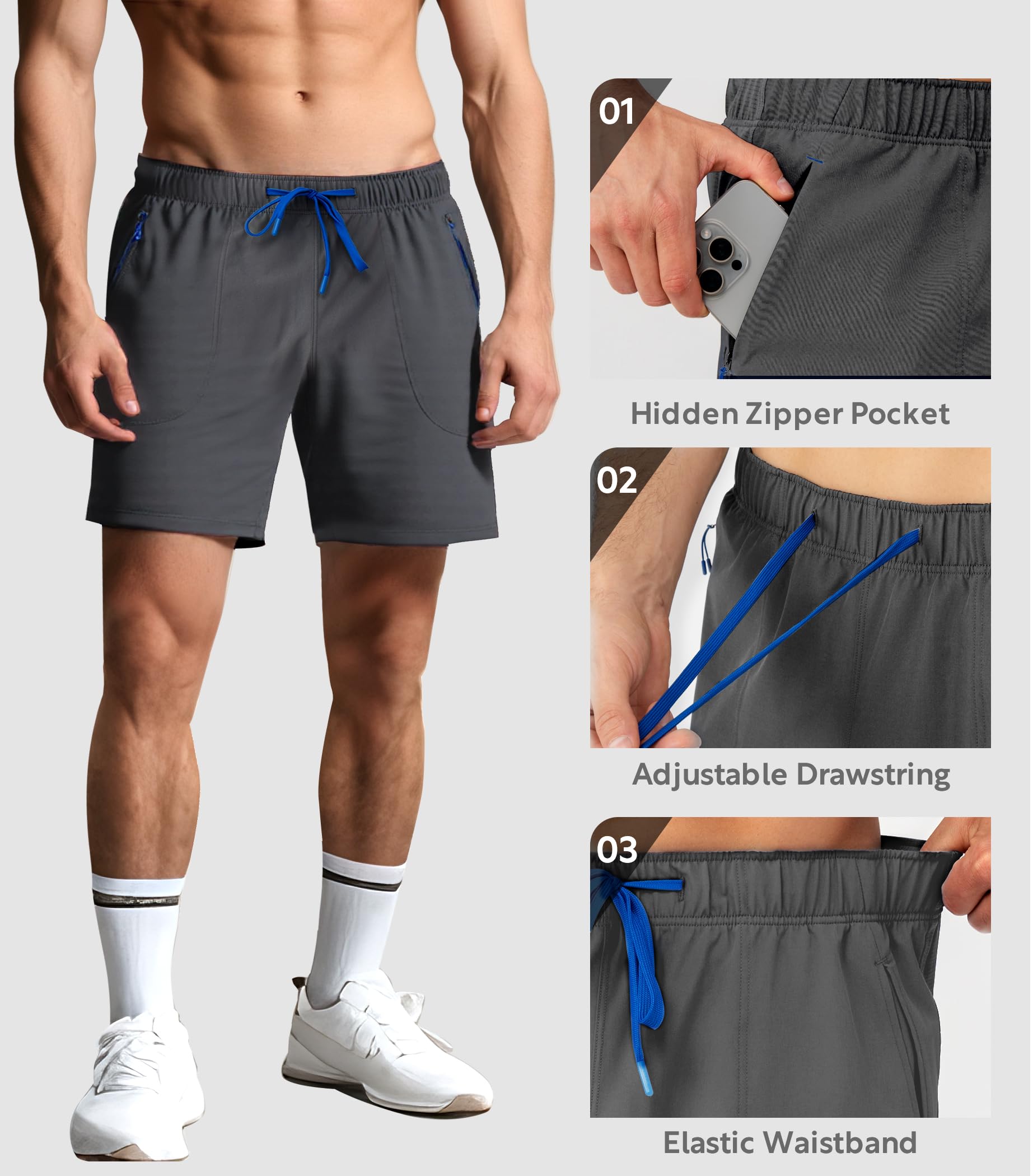 Separatec Pantalones cortos de senderismo para hombre, pantalones cortos casuales ligeros de secado rápido de 7 pulgadas con bolsillos con cremallera para actividades al aire libre, correr, viajes
