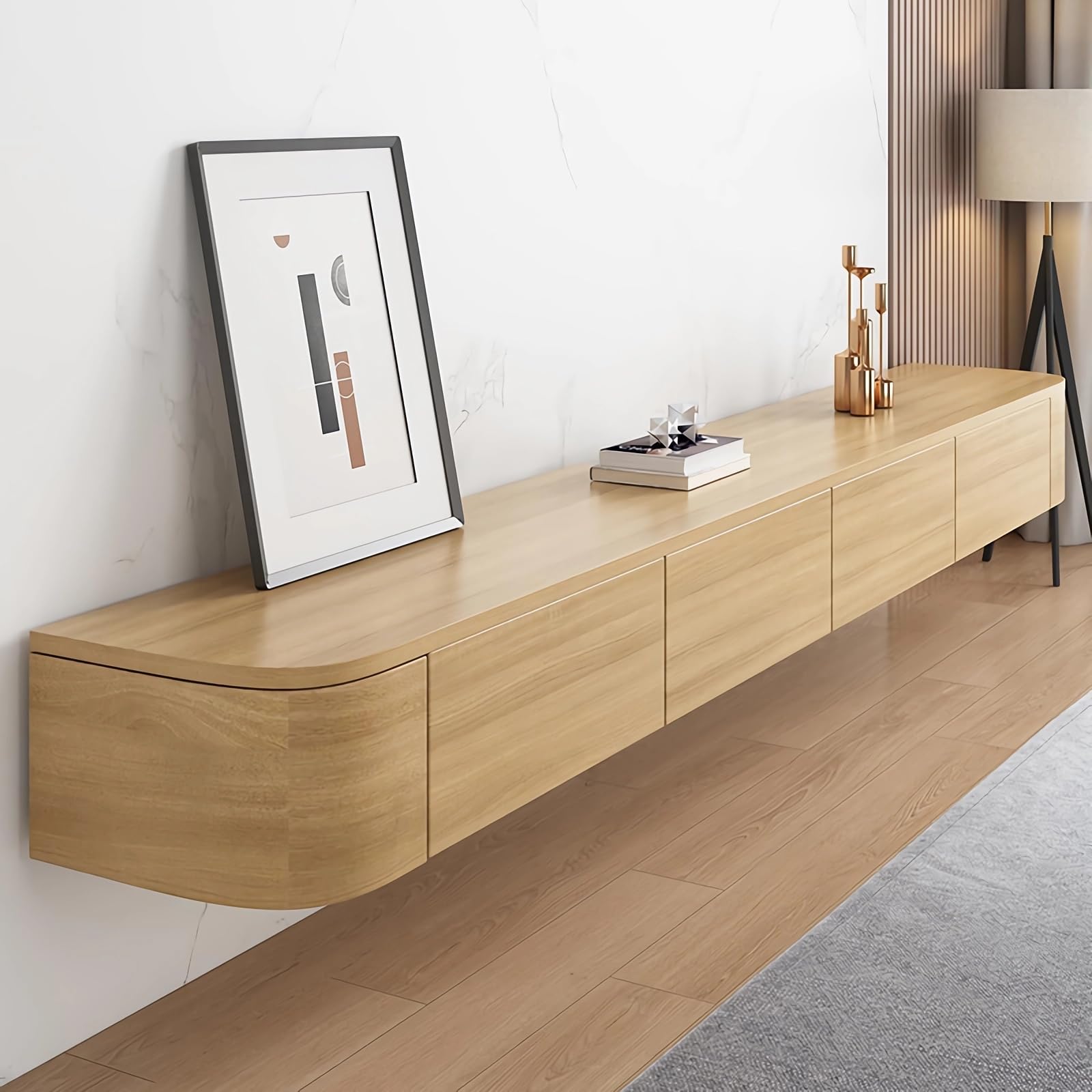 Coubird Floating TV Unit, Wall Mounted TV Cabinet, Floating Shelves with Doors & Drawer, Modern Entertainment Media Console Center Storage TV Bench for Living Room & Office (Brown, 120cm/47.2in)