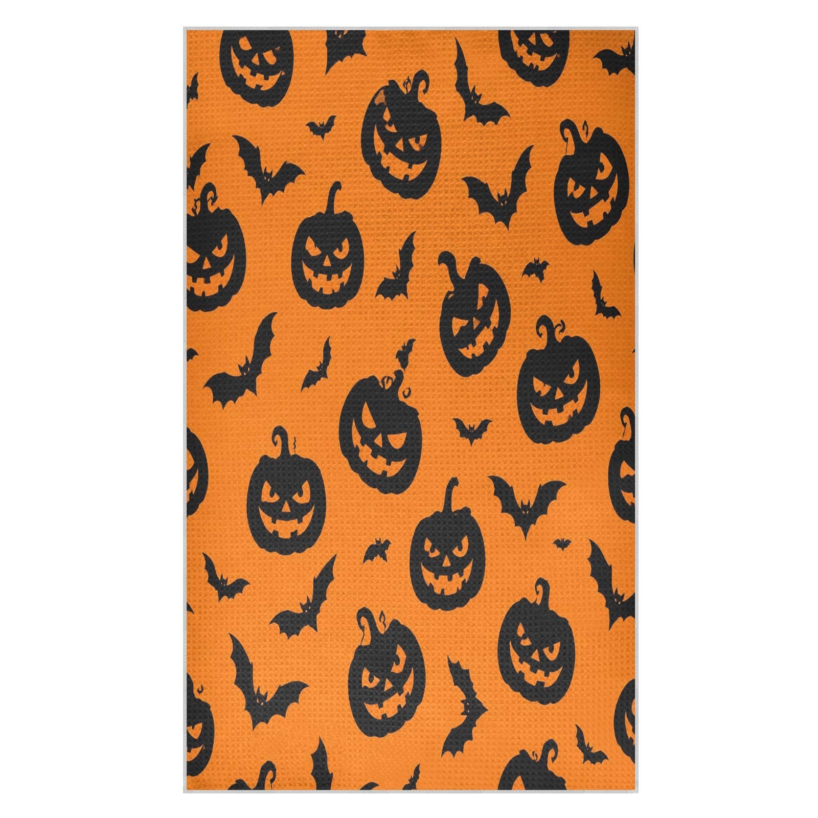 Lyeorm Orange Pumpkin Bat Waffle Weave Kitchen Towels 18x30 Inch Soft Absorbent Microfiber Dish Cloths