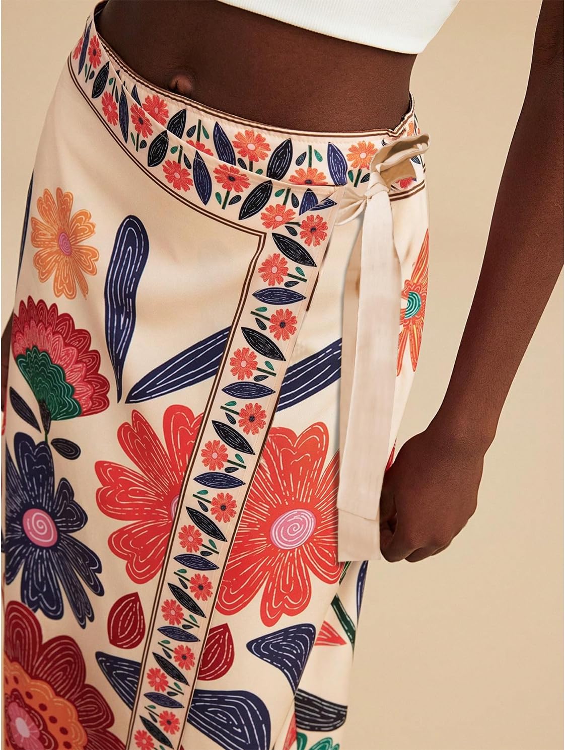 Womens Floral Wrap Midi Skirt Summer Adjustable Tie Side Casual High Waist A Line Beach Boho Long Flared Skirts - Image 6