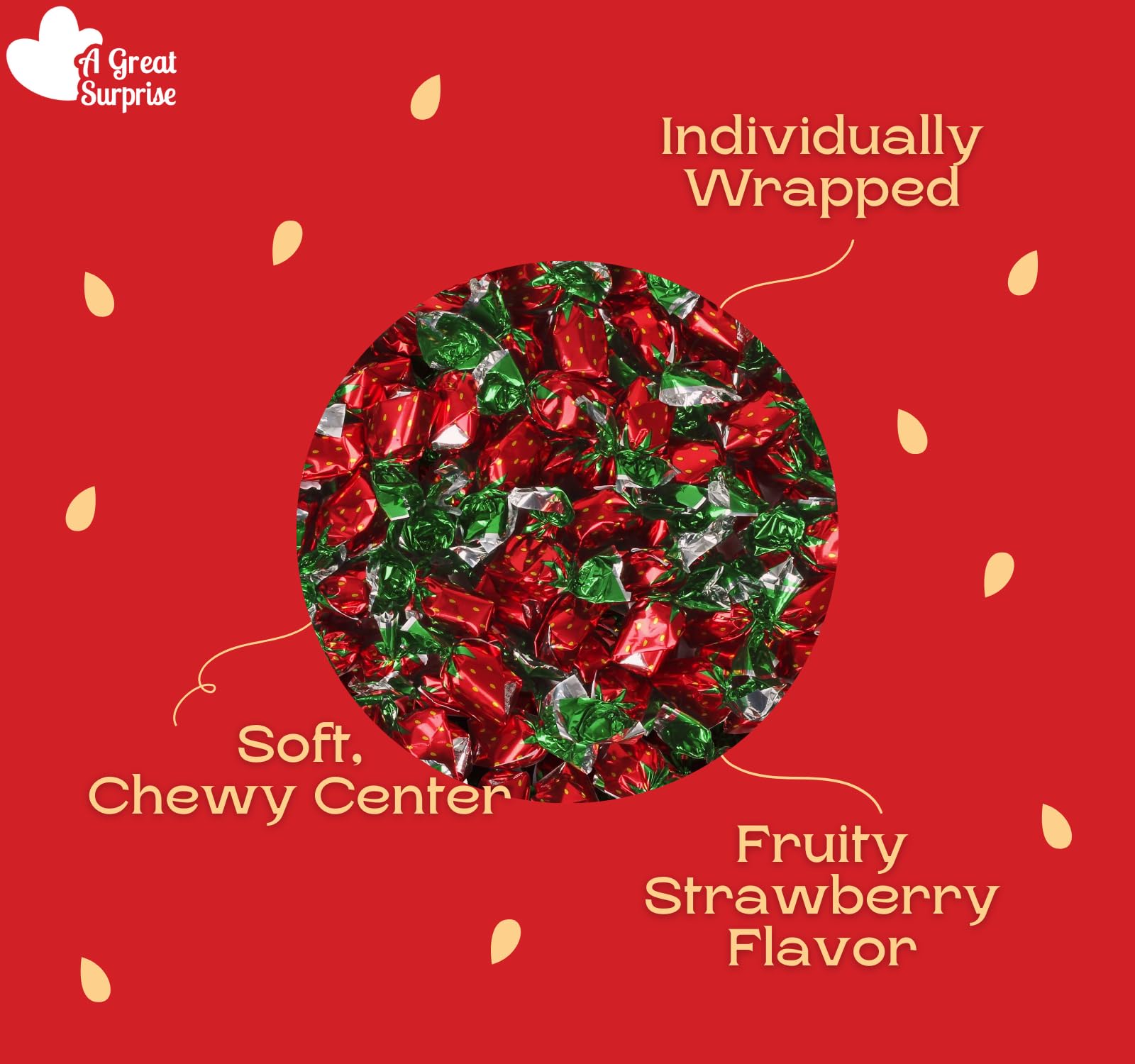 Strawberry Hard Candy - 6 Pounds - Strawberry Filled Bon Bons Bulk - Individually Wrapped Candy for Office