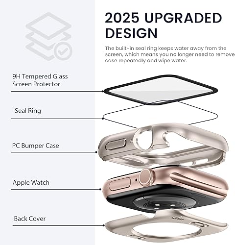 Vista 43 de Tensea - Funda protectora de pantalla impermeable para Apple Watch (2 en 1) para Apple Watch Serie SE 7, 5, 4, accesorios de 45 mm, iWatch protector