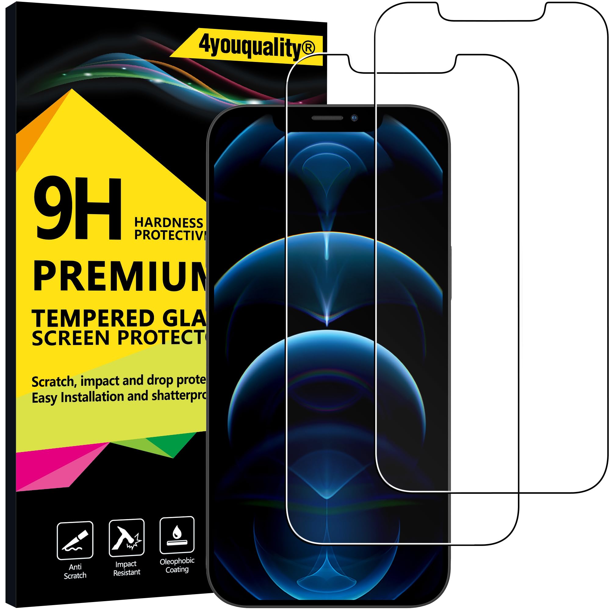 4youquality [Confezione Da 4] Pellicola In Vetro Temperato Per IPhone 14 Pro Max - 9H Anti Graffio, Anti Scheggia, Trasparente, Compatibile Con Cover