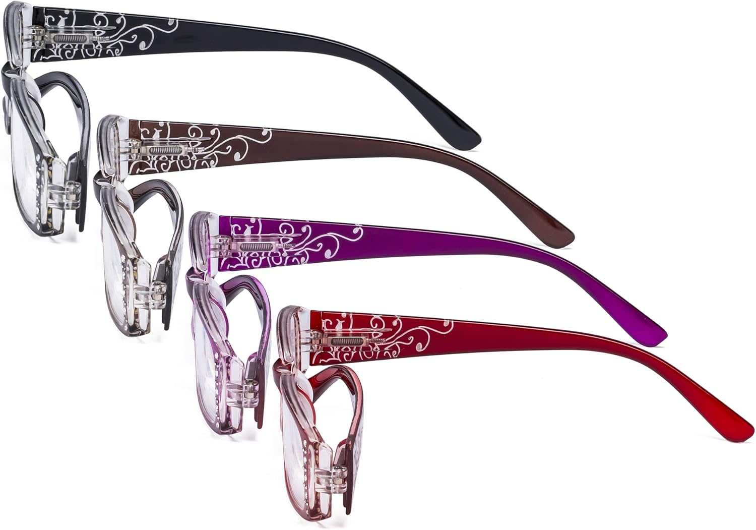 Eyekepper 4 Pack Ladies Laser Pattern Reading Glasses - Floral Pattern Readers with Crystals for Women Reading +0.50