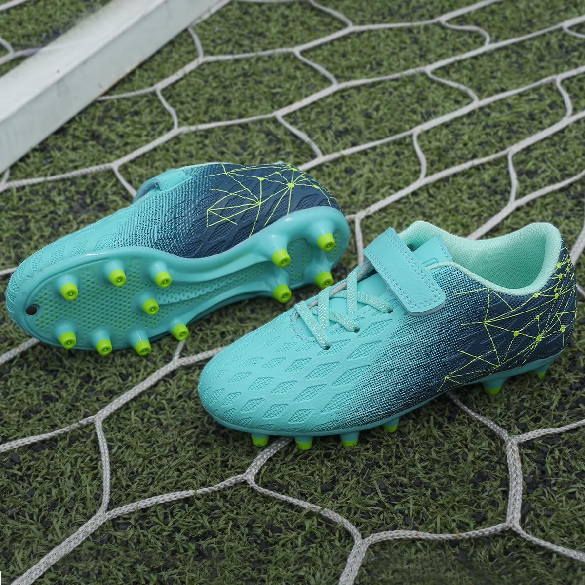 brooman Kids Firm Ground Soccer Cleats Boys Girls Athletic Outdoor Football Shoes (10,Green Navy)