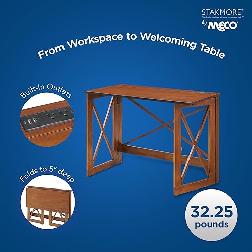 Miniatura 4 de MECO Stakmore - Escritorio plegable y versátil de 110 voltios con tomas integradas para oficina en casa, estudio o sala de estar, madera de fruta