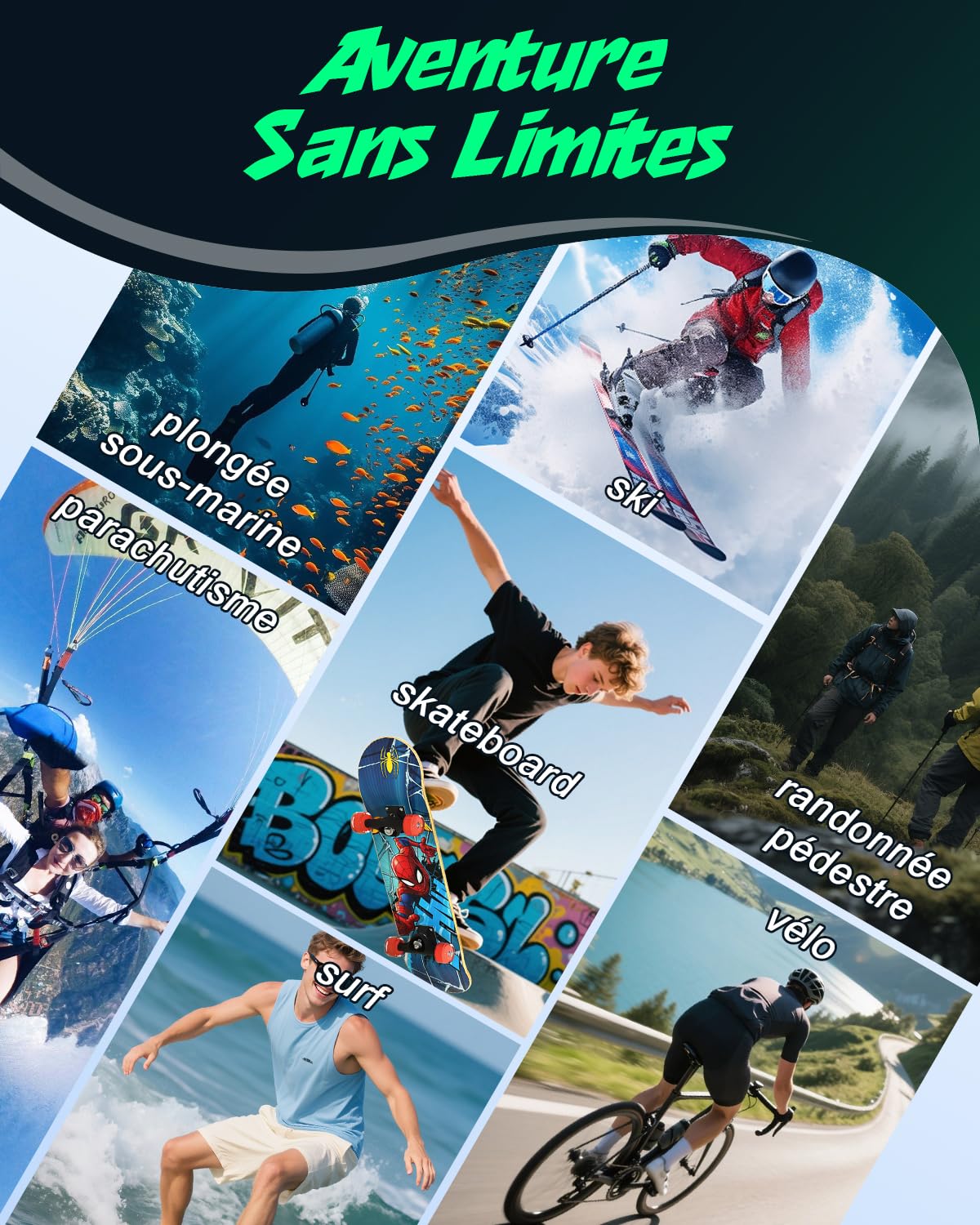 Mini Caméra Sport 4K, 32GB Action Cam WiFi, 150° Portable Caméra Corporelle