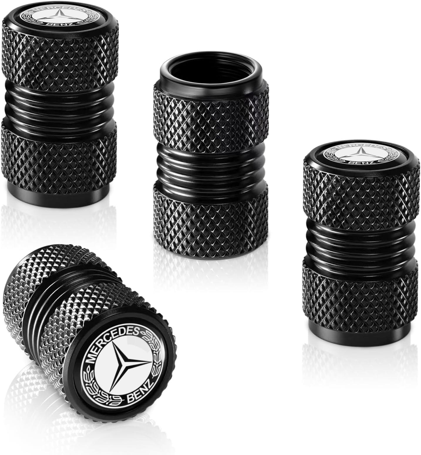 Tire Valve Stem Cap Cover for Mercedes-Benz AMG CLA CLS GLC GLE GLS Accessories Belt O-Ring Seal Corrosion Resistant Tire Valve Stem Air Cap 4 Pack Black