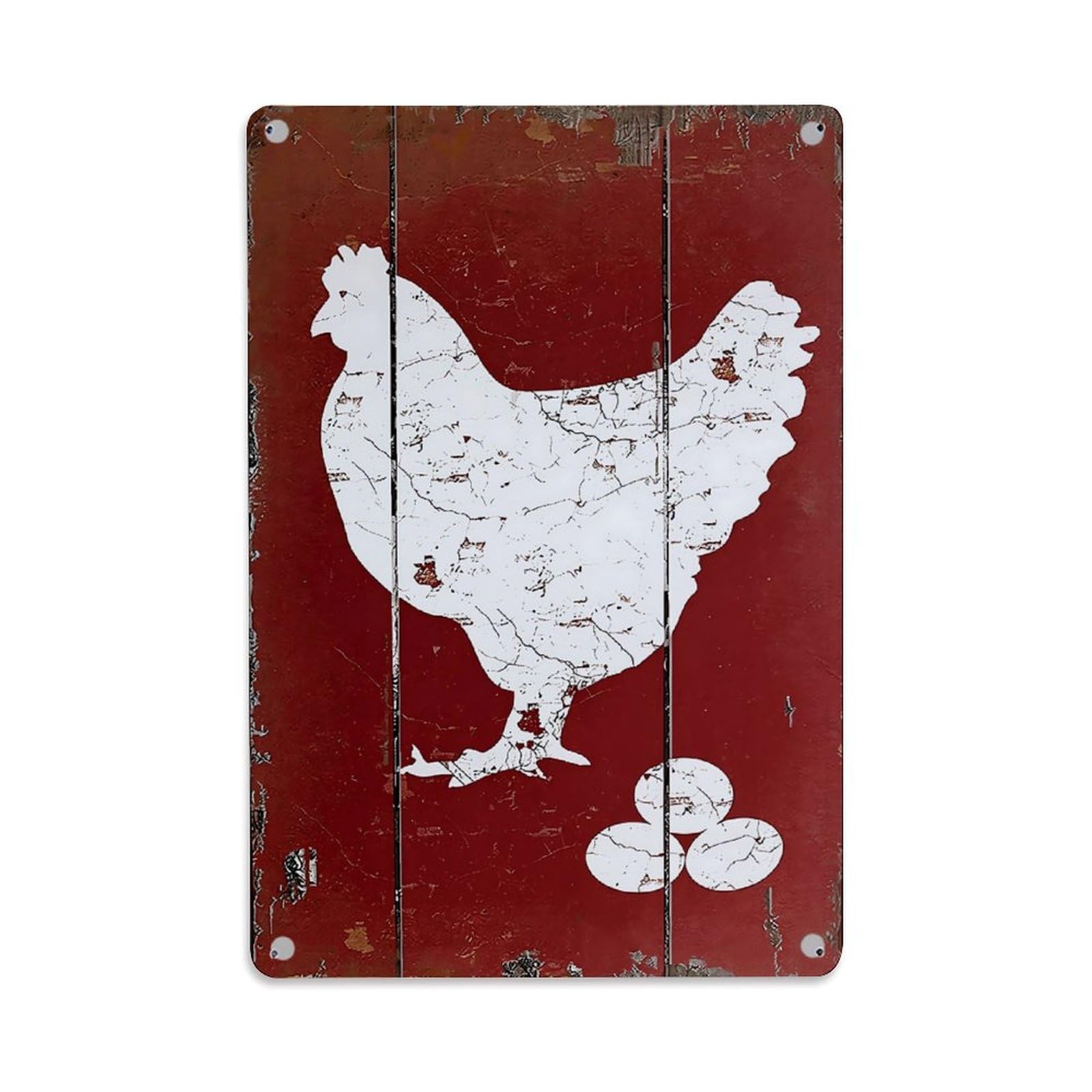 Jdfenggu Vintage White Hen On Red Background Retro Metal Tin Sign, Metal Poster For Bar, Home, Man Cave, Kitchen, Laundry Room Art Decor 8X12 Inch