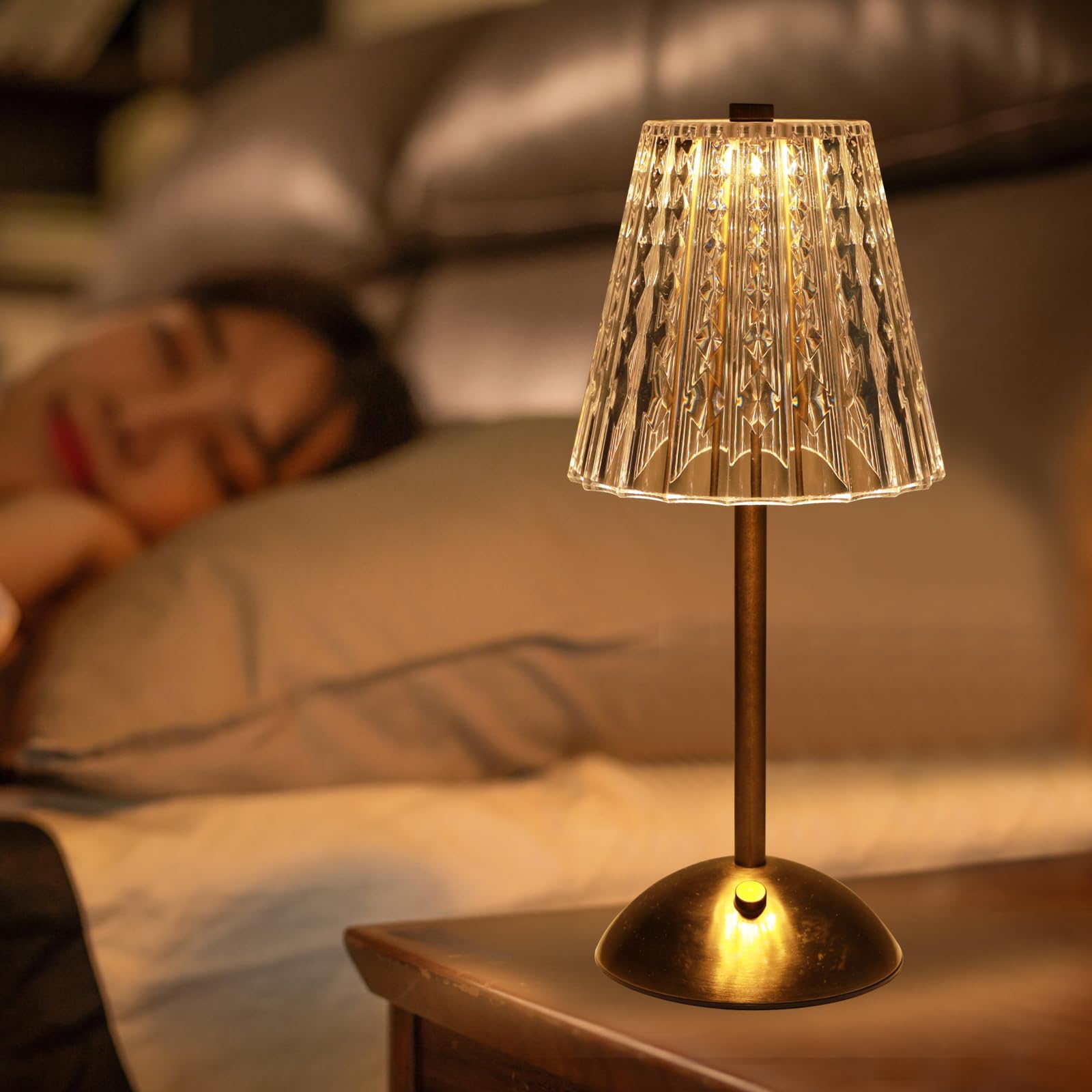 YUNYODA Crystal Table Lamp, 3 Color Dimmable Rechargeable Battery Operated, Gold LED Bedside Touch Table Lamp, Portable Cordless for Bedroom, Living Room, Restaurant, Bar — image 1