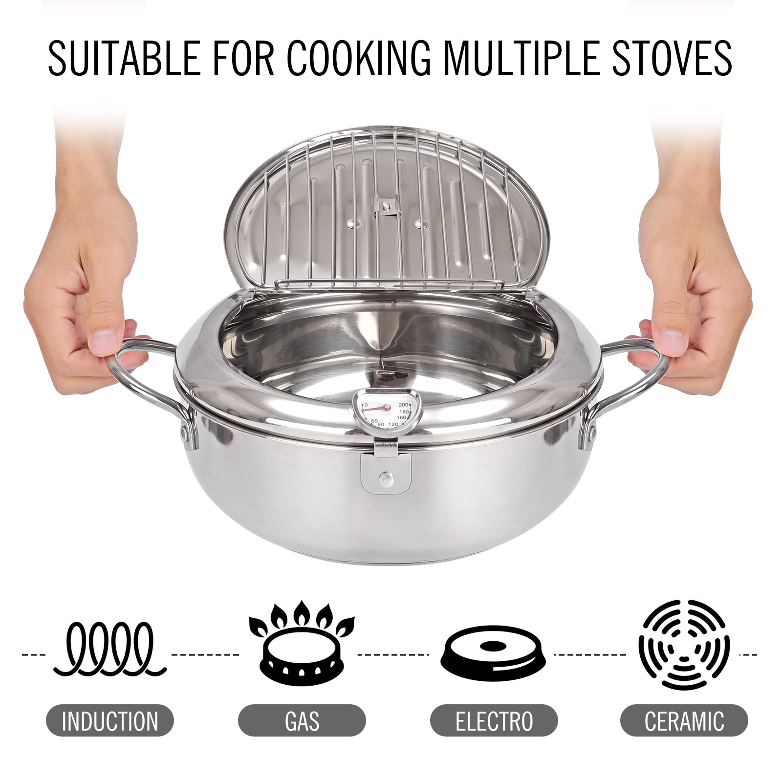 Deep Fryer Pot,Oxydrily Japanese Tempura Deep Fryer Stainless Steel Frying Pot With Thermometer