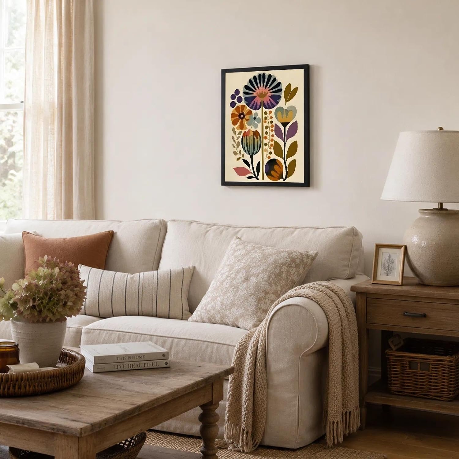 Framed Boho Floral Canvas Wall Art, Colorful Flower Wall Decor image 4