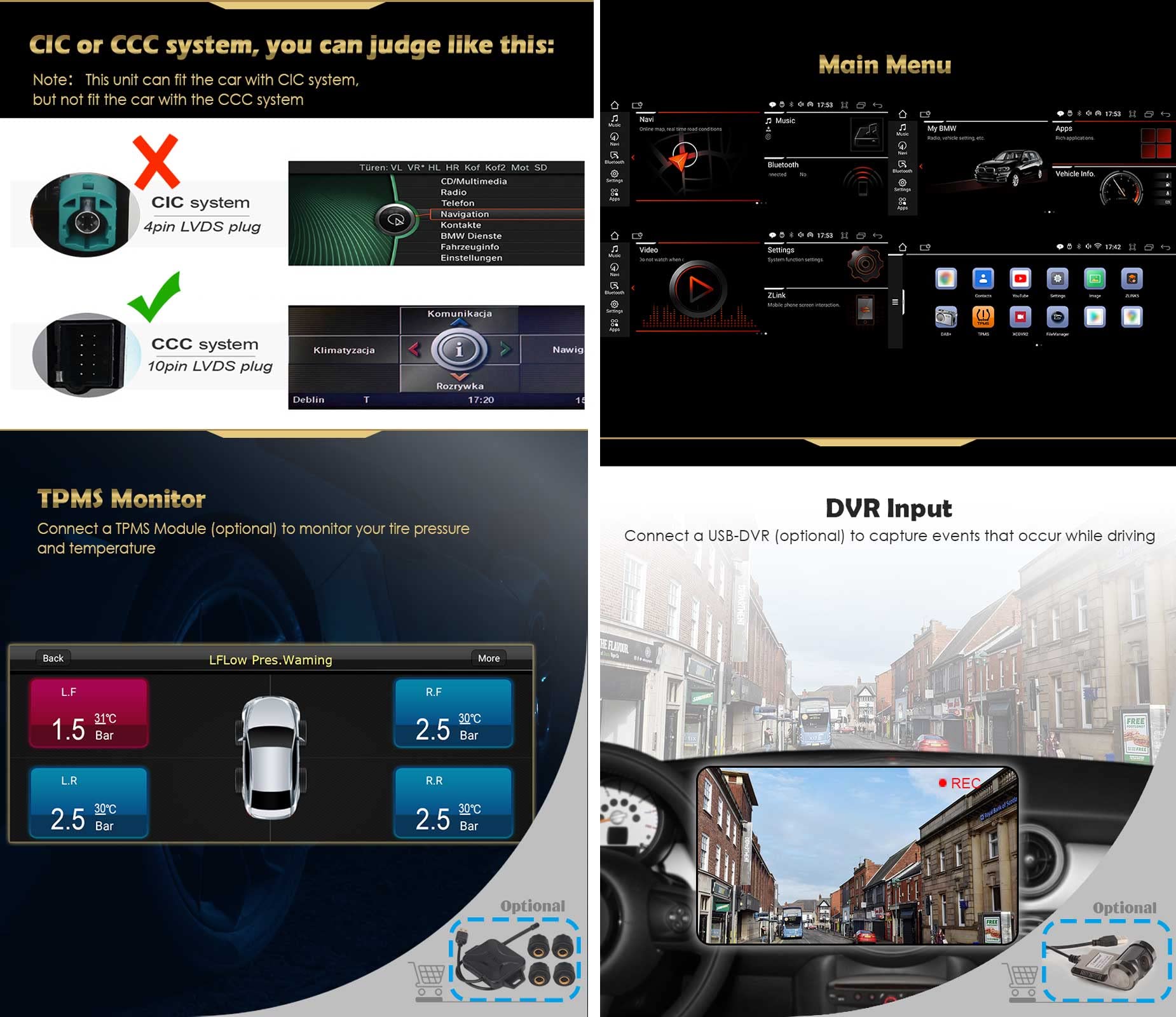 10,25" Android 14 Autoradio BMW X5 E70 X6 E71 CCC Écran CarPlay sans Fil Android Auto 4G WiFi Bluetooth Caméra Recul Commandes Volant GPS Navigateur