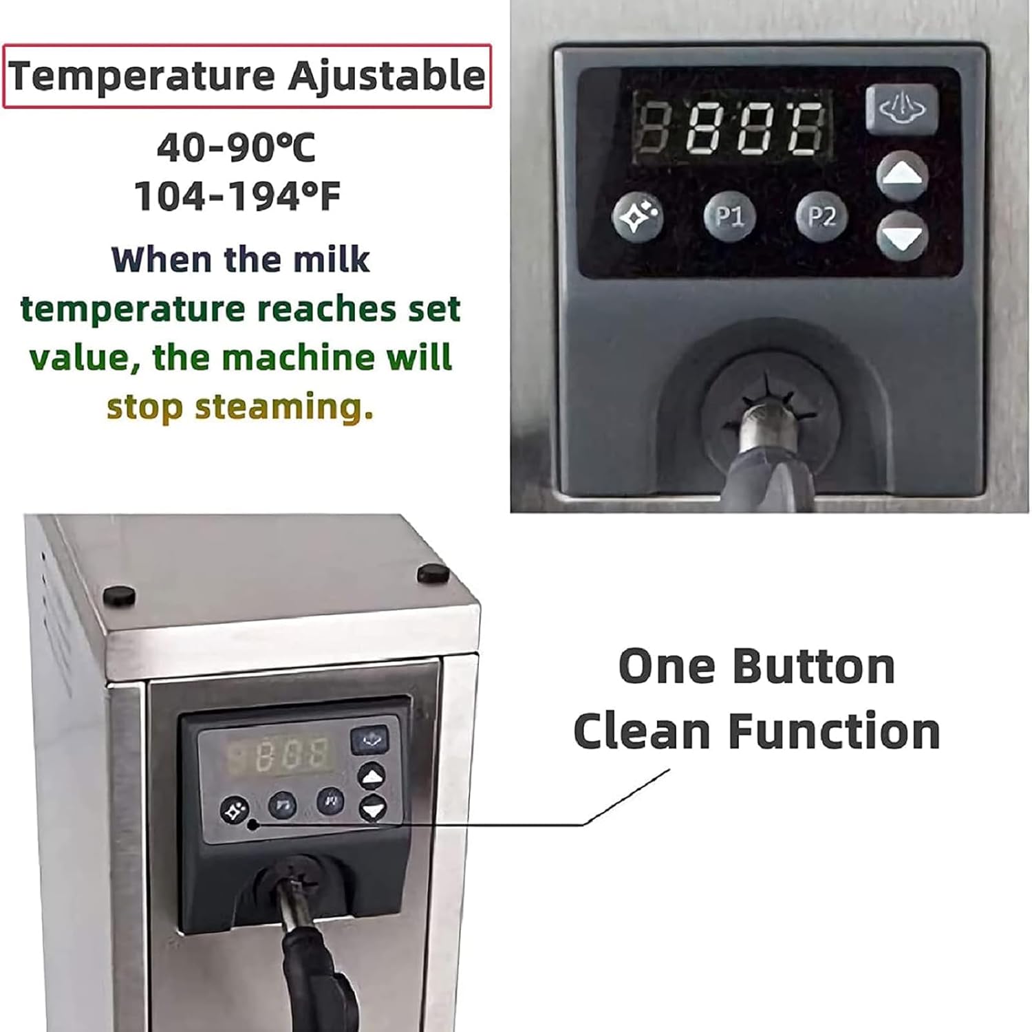 1450W Automatic Milk Frother, Commercial Stainless Steel Coffee Frothing Machine with Memory Function, 40C-90C/104 F-194F/, for Milk, Milk Tea