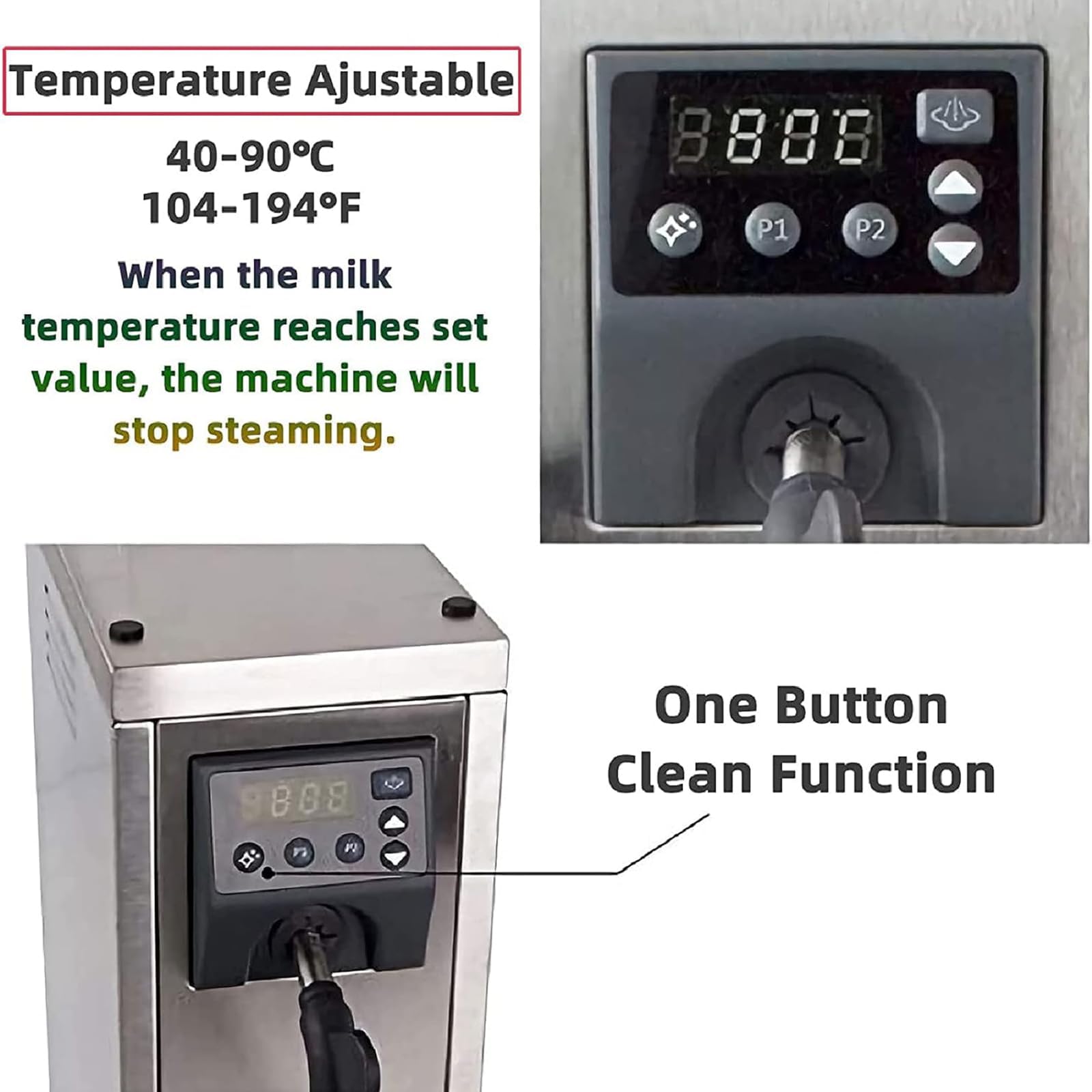 Espumador de leche, máquina de espuma de café comercial de acero inoxidable con función de memoria - 1450 W, control de temperatura para té de burbujas, té de leche