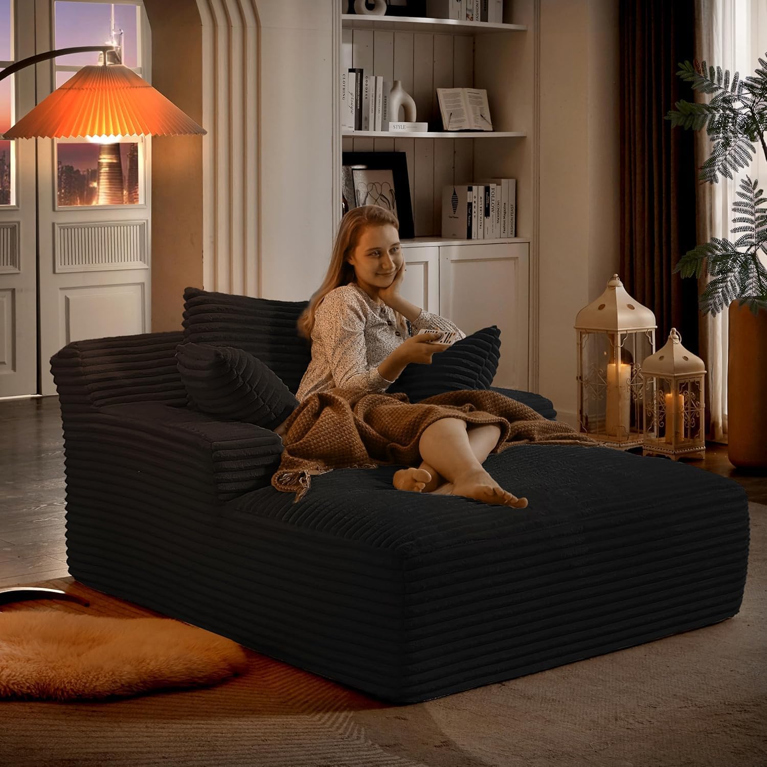 49.2" Oversized Chaise Lounge Daybed Plush Corduroy Upholstered Boneless Memory Foam Cloud Couch Sofabed , Lazy Lounger Chairs with Deep Seat, No Assembly Required Cloud Comfy Couches for Living Room