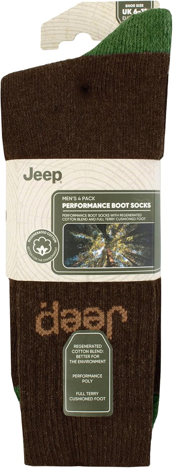 Jeep Calzini classici da uomo in cotone, confezione da 3 paia, traspiranti e ammortizzati, nero, 8-12