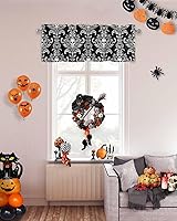 Vista 5 de Cenefa de ventana de Halloween, panel de bolsillo para barra de cocina, dormitorio, ventanas, calavera, aterrador, esqueleto, damasco, cenefas