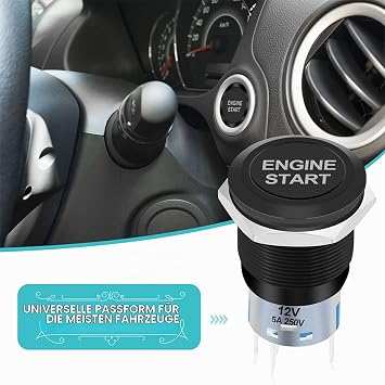 12V Auto Startknopf 19mm Zündschloss Engine Start Button Motorstart Druckknopf Wasserdicht LED-tastenschalter Zündstarter Zündstartschalter für Motor Traktor