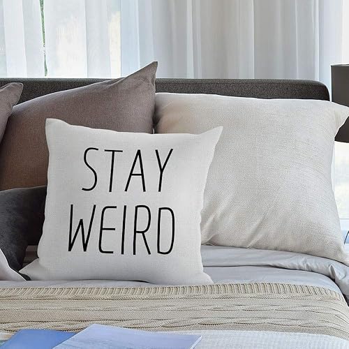 Miniatura 4 de HGOD DESIGNS Funny Stay Weird - Funda de almohada cuadrada color blanco y negro, funda de cojín decorativa, 18 x 18 pulgadas