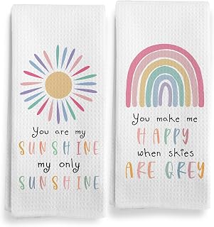 Boho Sun Rainbow Kitchen Towels, Decorative Set - You are My Sunshine Gifts, Hand Dish Tea Towels for Kitchen 16x24In, 16pcs