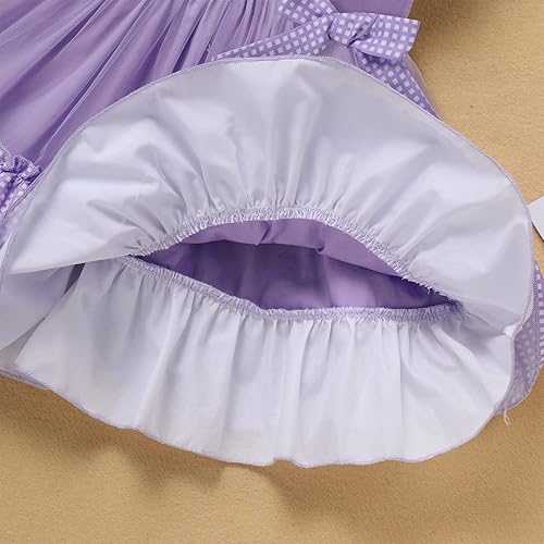 Miniatura 6 de Vestido de princesa a cuadros para bebé, sin mangas, vintage, de encaje, a cuadros, vestido de princesa acampanado con diadema