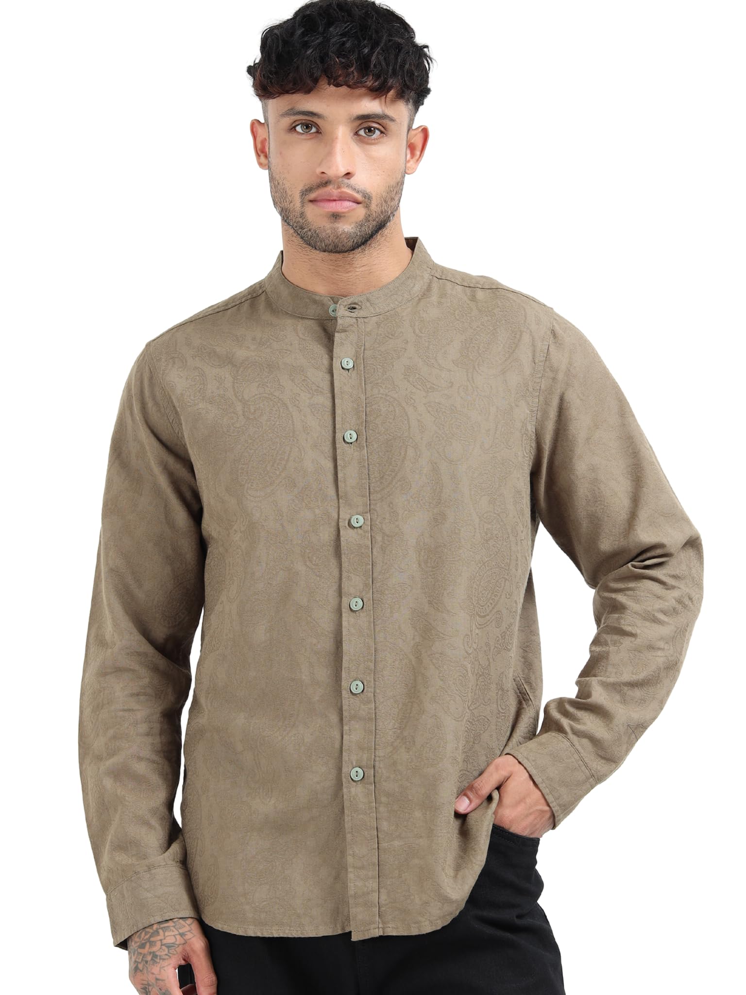 stitchx Men's Full Sleeve Mandarin Collar Jacquard Shirt S-2XL-picture-54