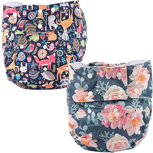 Miniatura 16 de 2 piezas de ropa interior de tela ajustable lavable reutilizable para mujeres y hombres, pañal de tela para adultos, cierre a presión, cintura de 27