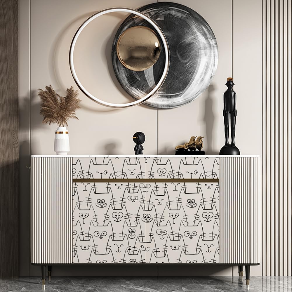 RANRAN Black White Peel and Stick Wallpaper Cat Animal Self Adhesive Vinyl Wallpaper for Bedroom Furniture Paper Removable Wall Decorations 17.3in x 118in, 14.2 Square Ft/Roll