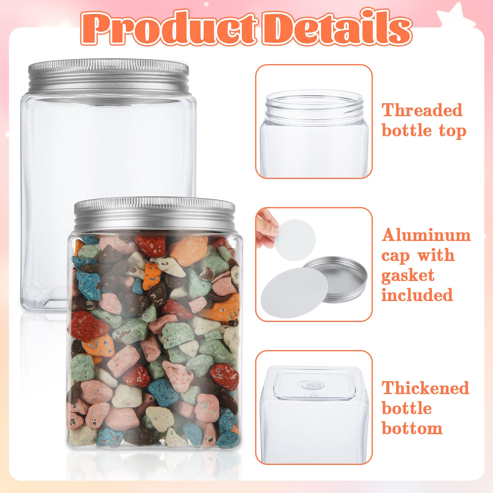 16 barattoli in plastica trasparente da 500 ml con coperchi in alluminio, barattoli in plastica con coperchi a vite, contenitori da cucina ricaricabili per artigianato, erbe, melma, cibo