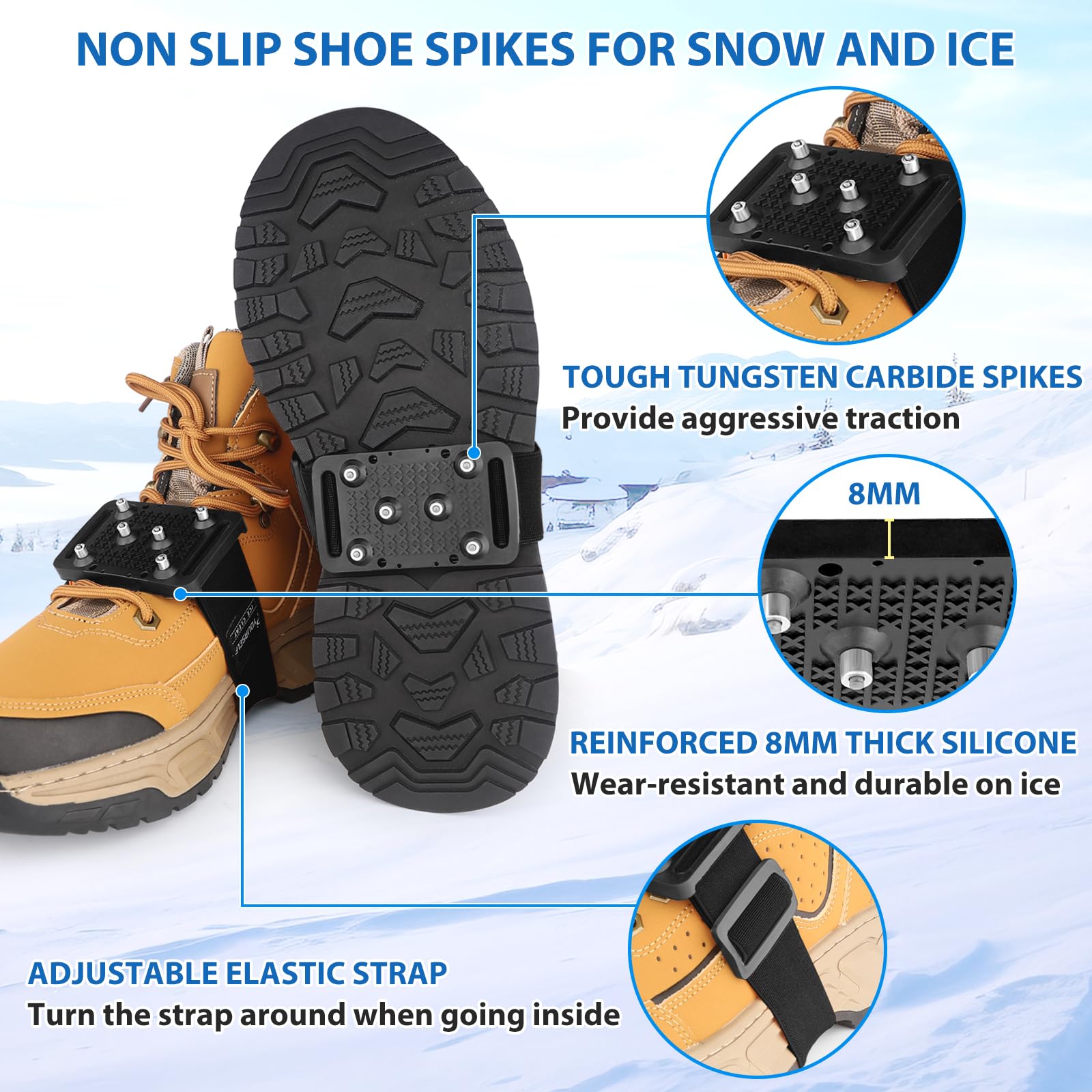 SYOURSELF Crampons à glace pour chaussures et bottes, semelle intermédiaire rotative, crampons de traction pour la neige et la glace, crampons antidérapants en tungstène pour homme et femme, pour