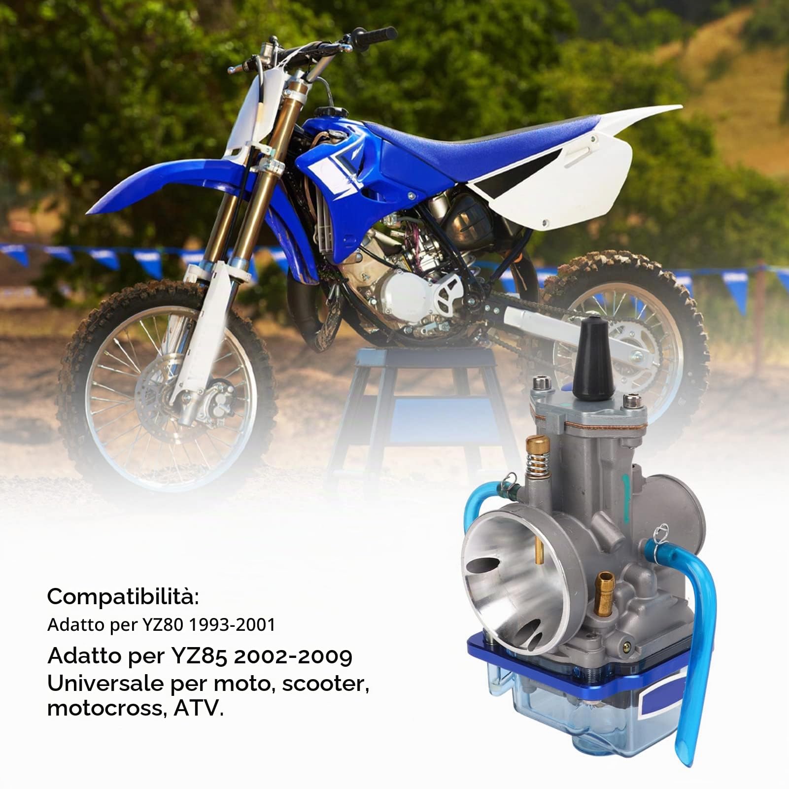 28mm Carburatore Moto ATV per Dirt Bike Universale Carb Zinco Alluminio Lega Blu per YZ80 YZ85 Carburatore di Ricambio Carburatore Moto 28mm Carburatore Scooter