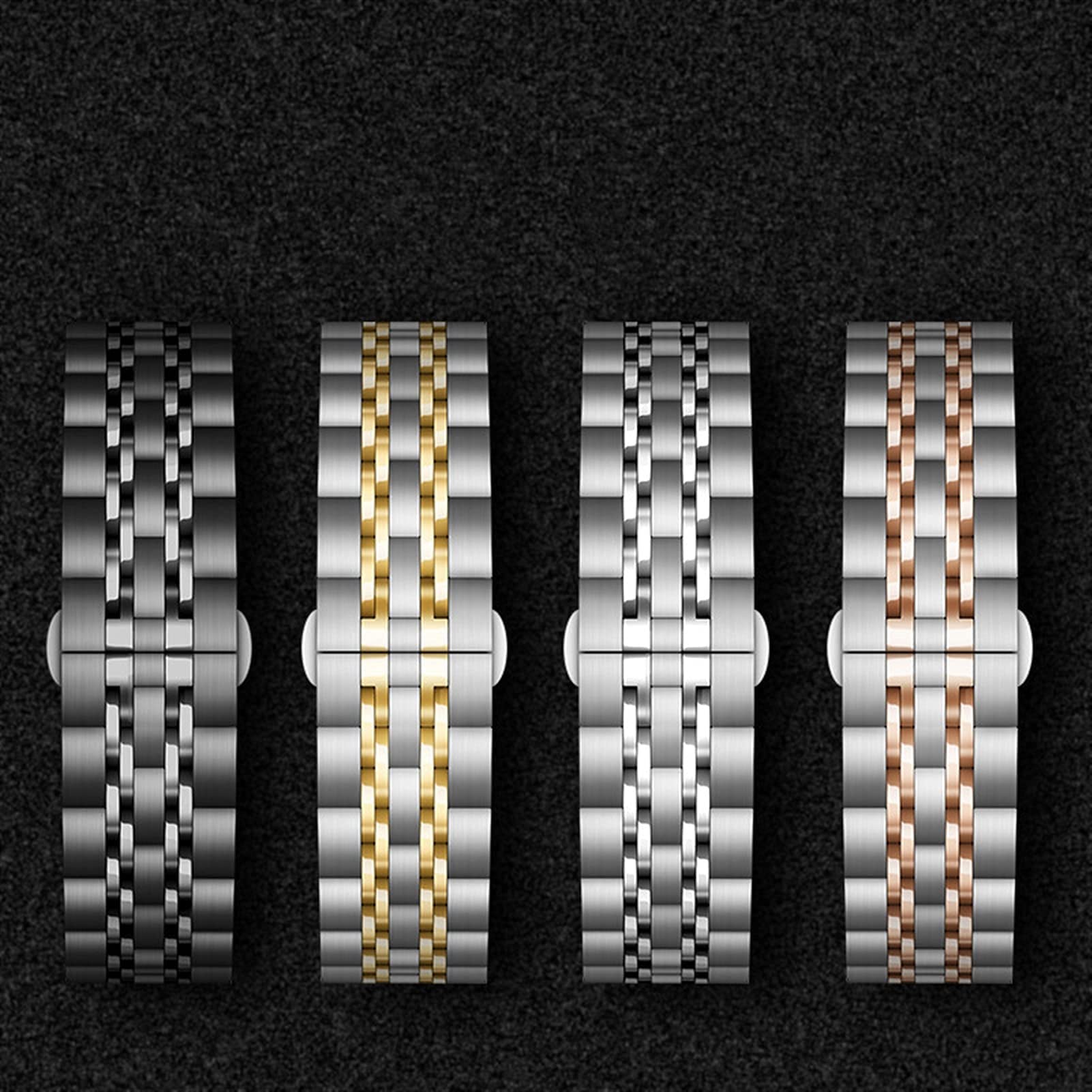 Uhrenarmband Sieben Perlen Edelstahlarmband Schnellverschluss Ersatzarmband 20mm 22mm (Roségold 20mm)
