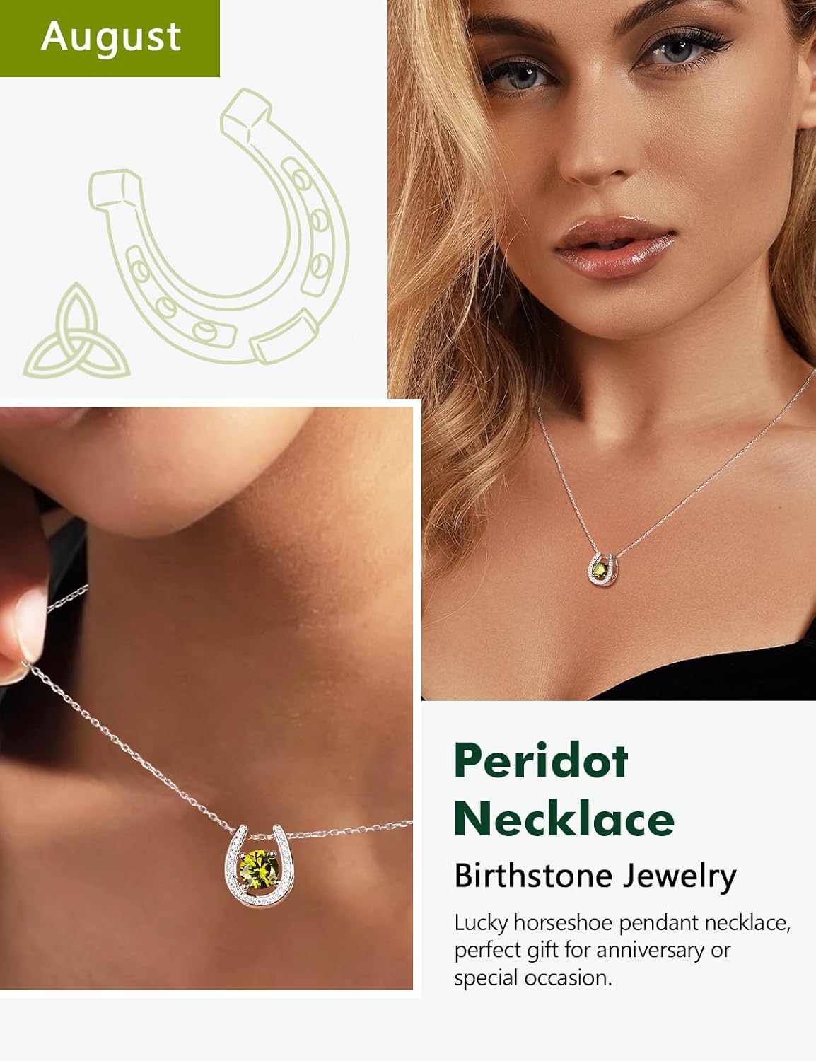 925 Sterling Silver Horseshoe Necklace for Women Round Gemstone Birthstone Necklace Sapphire/Emerald/Ruby/CZ Horse Shoe Pendant Necklaces Jewelry Gift - Image 3