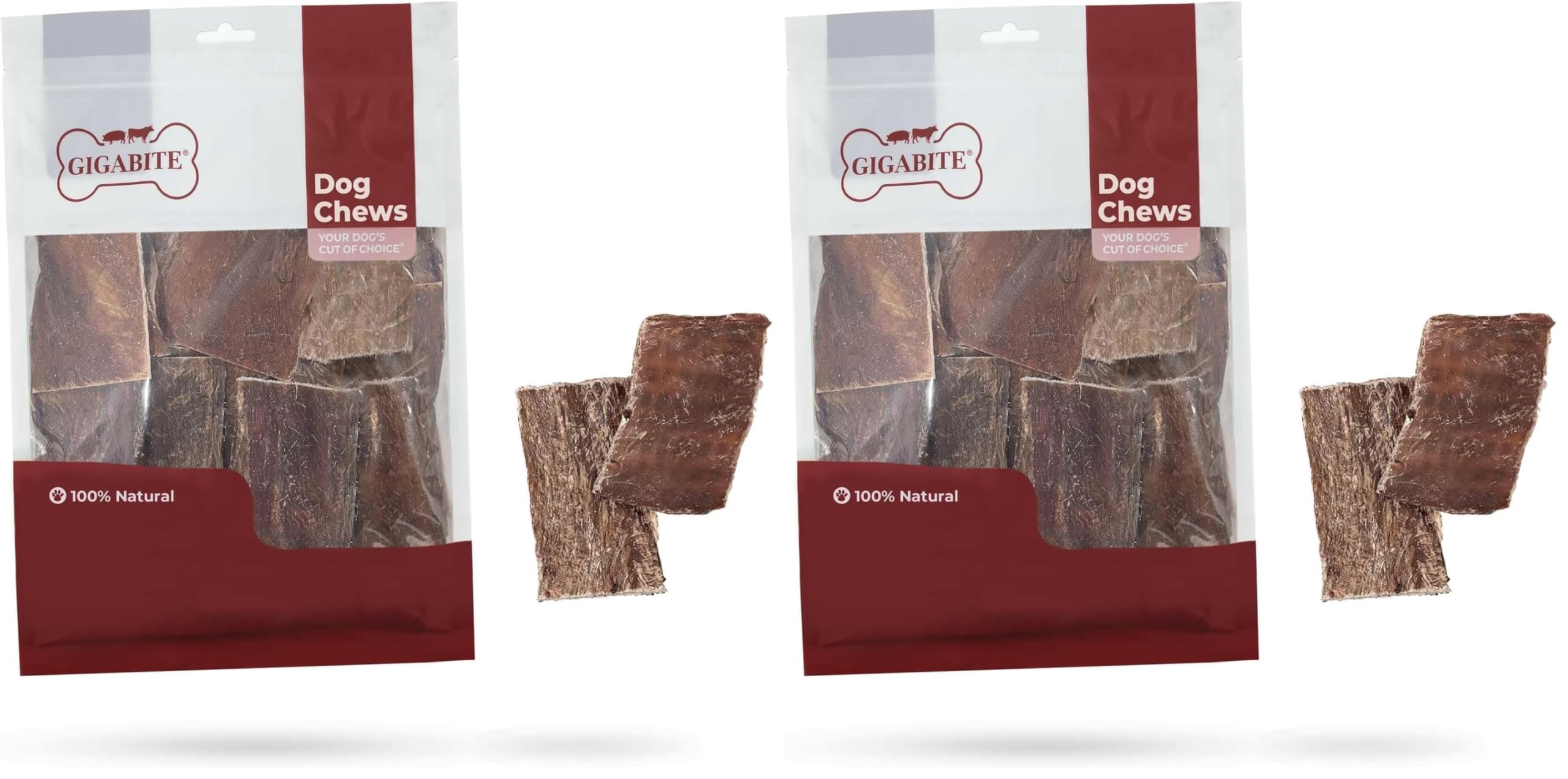 GigaBite Beef Esophagus Dog Treats - Natural Gullet Sticks for Dogs, High Protein Single Ingredient Dog Chews, Rawhide Free Dental Dog Treats for All Dog Breeds - Strips Taffy, 1 Pound (Pack of 2)