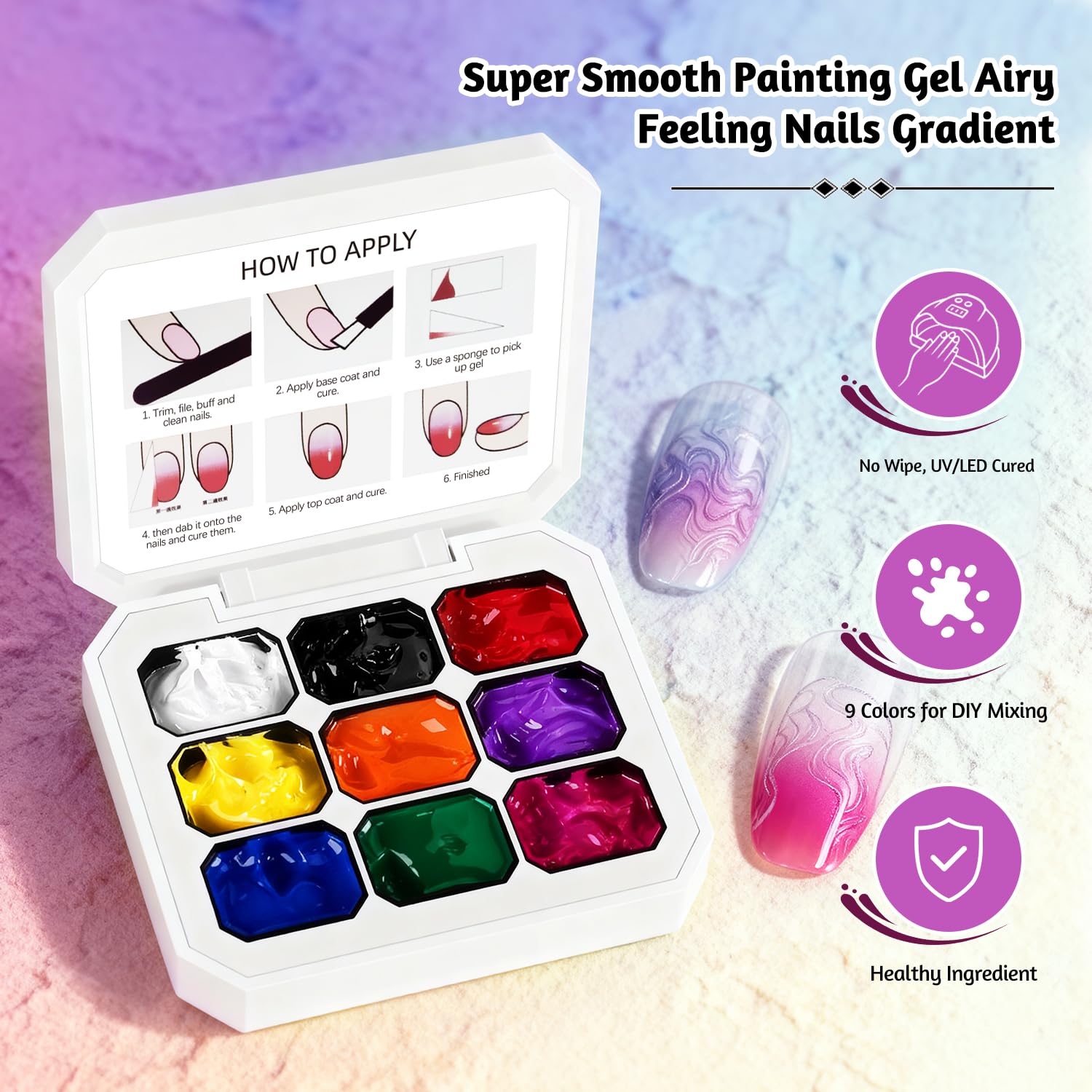 JODSONE Sponge Pat Paint Nail Gel 9 Colors French Gradient Gel Nail Blush Blooming At Home DIY Nail Art Designs