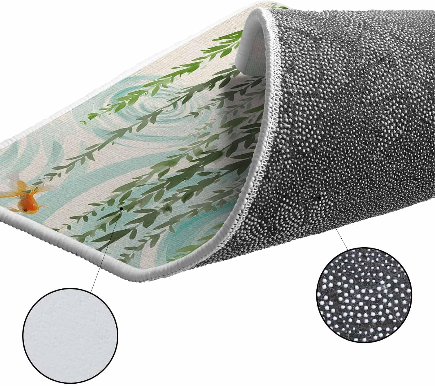 Spring Green Leaves Kitchen Rugs and Mats Set of 2, Non-Slip Kitchen Sink Mat, Japanese Koi Fish Birds Vintage Washable Doormat Bathroom Rugs Runner for Bedroom/Living Room 15.7"x23.6"+15.7"x47.2"