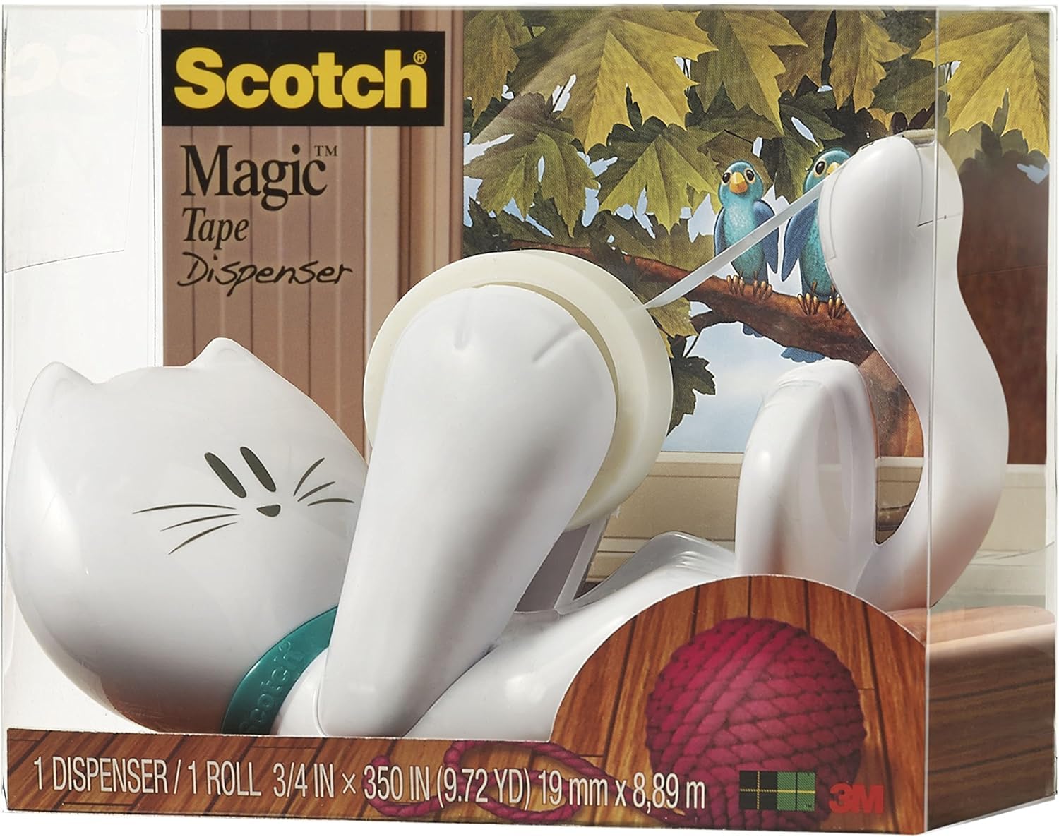 Scotch Katzen-Abroller C39 + Magic Tape, 1 Rolle, 19 mm x 8,89 m | Nachfüllbarer Abroller mit Mattem Universalklebeband; zum Reparieren, Beschriften und Verschließen