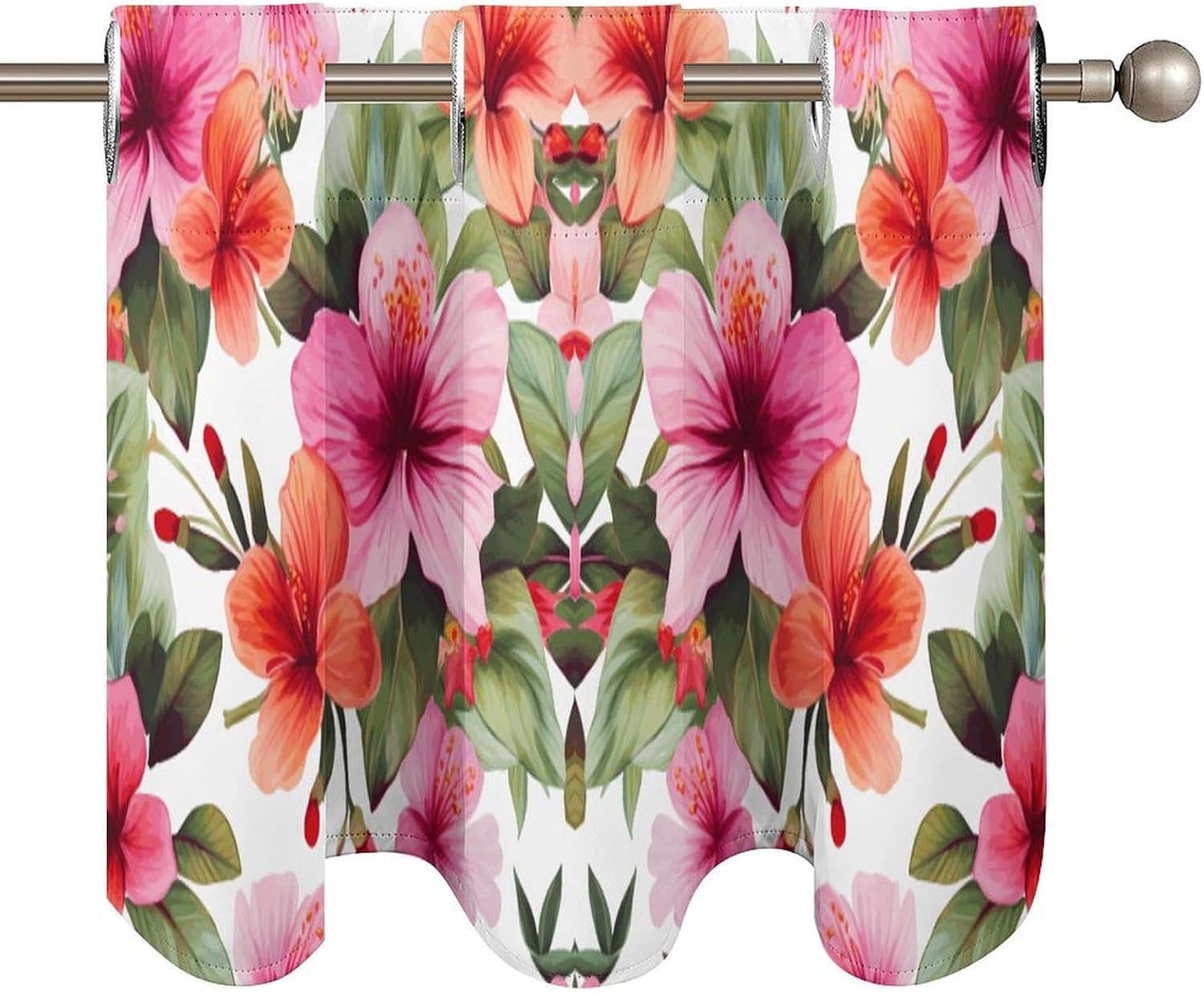 Hawaiian Flower Printed Short Window Curtains, Grommet Small Valance, Decorative Short Curtains Suitable for Window Sills in Bedrooms, Living Rooms, Kitchens, Etc